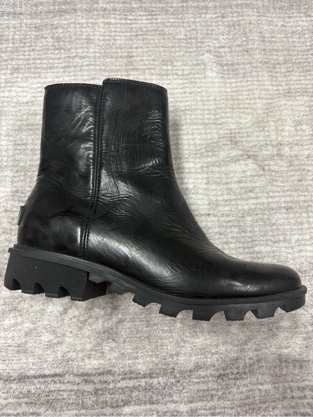 Sorel Black Leather Waterproof Ankle Boot Women’s Sz 7.5 Side Zip Chunky Casual